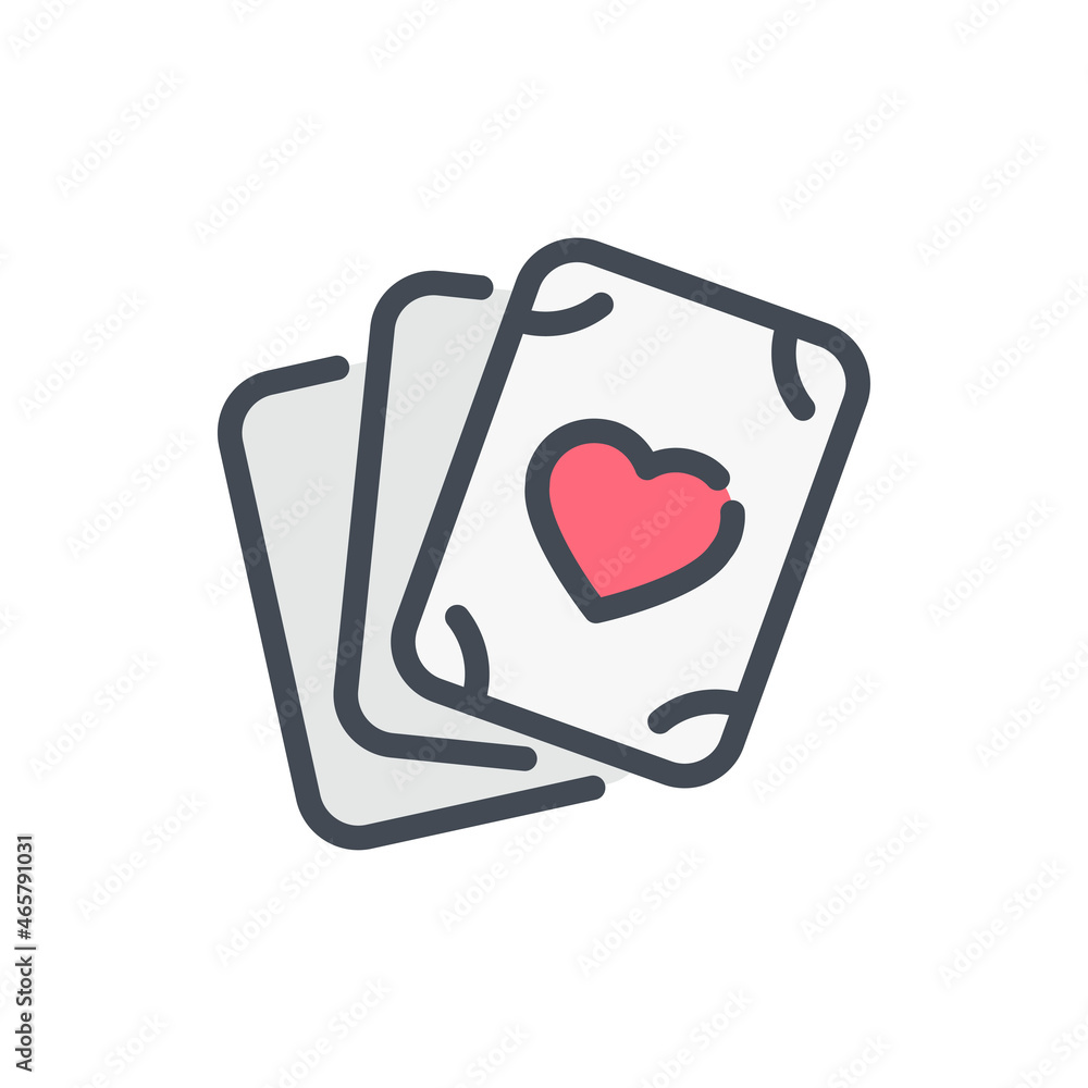 Aufkleber playing card with heart color line icon. love game vector outline colorful sign.