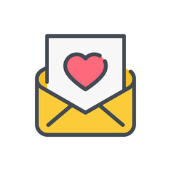 Love letter color line icon. Open envelope with heart vector outline colorful sign.