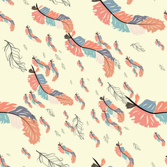 Colorful cute seamless pattern with variety of feathers
