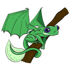Frog Dragon with wings perched on a branch