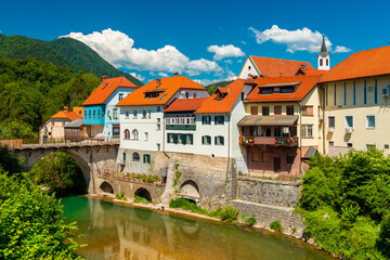 Fototapeta na wymiar Cityscape of Škofja Loka, Slovenia. An ancient European town.