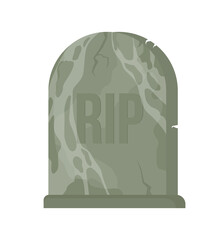 RIP gravestone semi flat color vector item. Spooky tombstone. Realistic object on white. Halloween decoration isolated modern cartoon style illustration for graphic design and animation