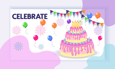 Concept of landing page with birthday celebrations theme. Birthday party celebration