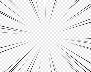 Comic book action lines. Speed lines Manga frame. Black and white vector retro illustration