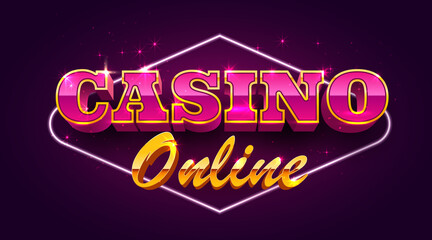 Casino online banner. Sign with golden letters.
