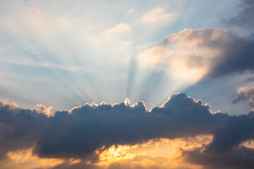 Naklejka na ściany i meble sky and clouds in sunshine at sunset.