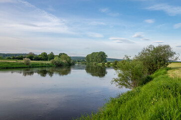 Fototapeta na wymiar Landscape on river Weser, Germany ..