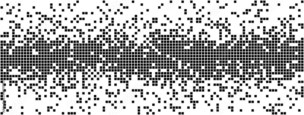 Poster black and white random pixels pattern. shuffled pixels texture background. classic pixel art. vector