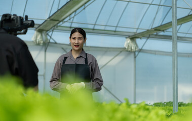 A new generation of asian young woman with organic vegetable business