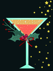 Christmas card. Vector image. Martini glass for the new year