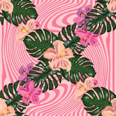Poster Floral exotic tropical seamless pattern tropic hawaiian wallpaper. Botanical print. Modern floral background. © MichiruKayo
