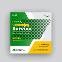 Lawn garden or landscaping social media post,instagram banner and web banner template Premium Vector
