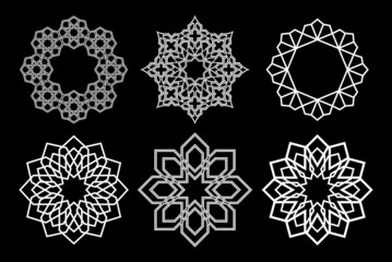 Set of decorative frames Elegant vector element for design in Eastern style, place for text. Floral black and white borders. Lace illustration for invitations and greeting cards.