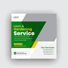 Lawn garden or landscaping social media post,instagram banner and web banner template Premium Vector
