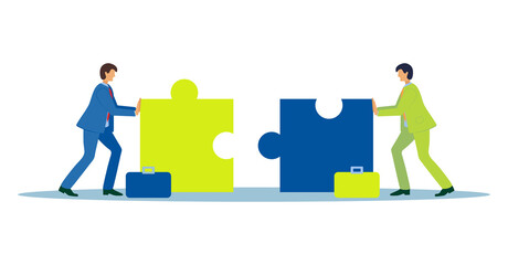 Business concept. Team metaphor. people connecting puzzle elements. flat design style. Symbol of cooperation