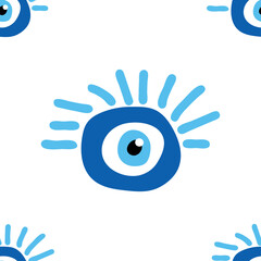 Seamless pattern with Turkish evil eye bead. Good luck. Turkish tile. Oriental ottoman design