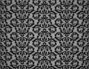 Floral pattern. Vintage wallpaper in the Baroque style. Seamless vector background. Black and gray ornament for fabric, wallpaper, packaging. Ornate Damask flower ornament