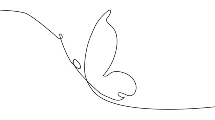 Continuous one line drawing. Flying butterfly logo. Black and white illustration. Concept for logo, card, banner