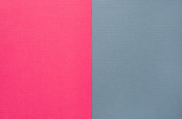 Two-tone bright pink and gray background with texture. An empty, clean background divided equally between two colors - saturated fuchsia and gray