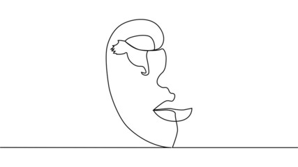 Woman face with flowers one line drawing. Continuous line drawing art. Flower bouquet in woman