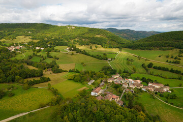 Fototapeta na wymiar Rural little French village aerial view