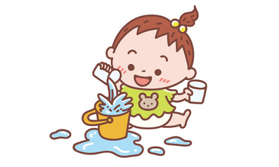水あそびをする赤ちゃん