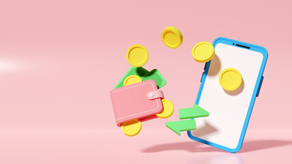 mobile transfer money concept, online payment, cashback and money refund concept