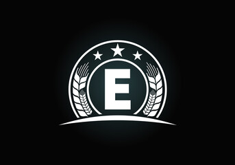 Initial E monogram alphabet symbol design incorporated with Wheat, barley, or rye. Agriculture logo concept. Font emblem. Logo for agriculture business and company identity