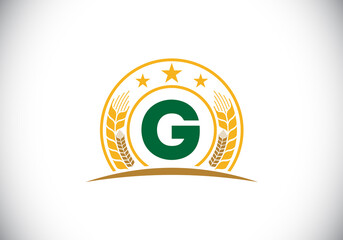 Initial G monogram alphabet symbol design incorporated with Wheat, barley, or rye. Agriculture logo concept. Font emblem. Logo for agriculture business and company identity