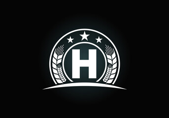 Obraz premium Initial H monogram alphabet symbol design incorporated with Wheat, barley, or rye. Agriculture logo concept. Font emblem. Logo for agriculture business and company identity