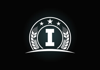 Initial I monogram alphabet symbol design incorporated with Wheat, barley, or rye. Agriculture logo concept. Font emblem. Logo for agriculture business and company identity