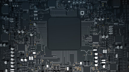 a fragment of computer hardware components. powerful cpu on a chip