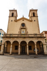 Fototapeta na wymiar Facade of the Parròquia de Sant Pere Nolasc Mercedaris church in El Raval, Barcelona, Catalonia, Spain, Europe