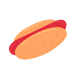 Hotdog in cartoon flat style. Vector hand draw illustration.