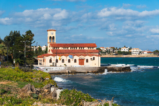 Church of the Assumption of the Virgin in Artemida, Attica region, Greece. Traditional greek church close to Athens.