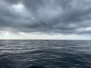 Obraz premium view of the Black Sea coast in cloudy weather from the ship