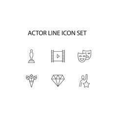 Profession of actor concept. Modern outline illustration for web sites, apps, banners, flyers. Editable strokes. Line icon set including icons of cine film, moving, bouquet, mask,