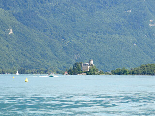 Duingt Castle on the shores of Lake Annecy in Europe, Annecy, Haute-Savoie, France