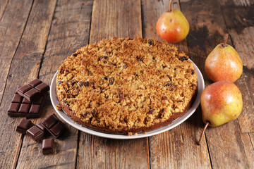 crumble dessert with pear and chocolate