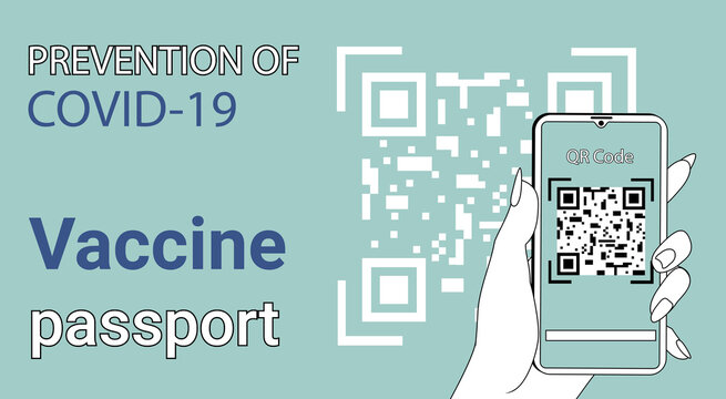 Passport vaccinated QR code usage.A poster calling for compliance with safety measures during the COVID-19 coronavirus epidemic. Personal hygiene and safety.Flat vector illustration.