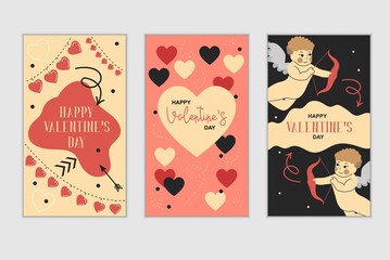 Happy Valentine's Day. Trendy abstract art templates. Suitable for social media stories, mobile apps, banners design and webinternet ads. Flat style