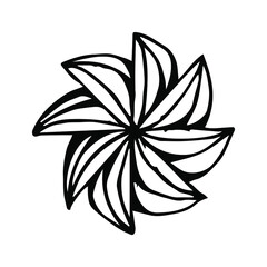 A single hand-drawn snowflake. Vector illustration with doodles. An element for greeting cards, posters, stickers and seasonal design.