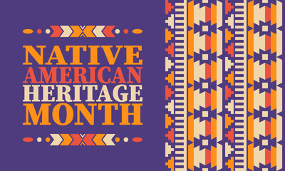 Fototapeta premium Native American Heritage Month. American Indian culture. Celebrate annual in in November in United States. Tradition Indian pattern. Poster and banner. Vector authentic ornament, ethnic illustration