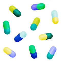 Seamless pattern with pills. Colorful medicine background. Antibiotic illustration.