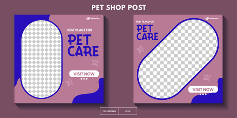 set of modern pet shop post template, Pet care social media post Template or web banner template with space for photo. super dog food, Pet care service promotional banner ads design