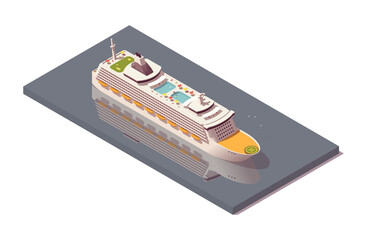 Isometric Cruise liner vessel. Low poly passenger ship. Vector illustrator. Collection