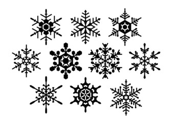 Set of black snowflakes on white background