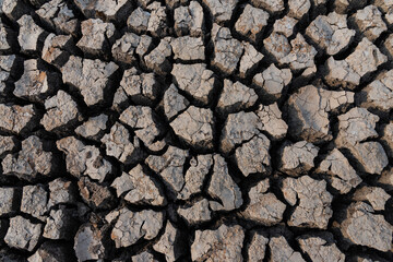 cracked ground for background.Detail close up of cracked soil showing dry conditions.