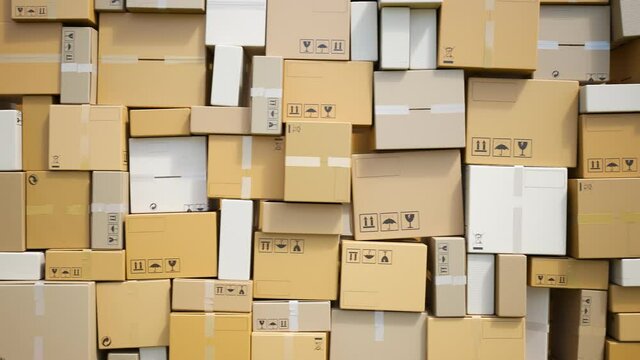Huge pile cardboard delivery boxes. Stack of carton boxes. Parcels. Shipping.