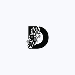 letter D leaf icon logo design concept, floral logo, icon, sign vector, vintage letter logo, classical lettering